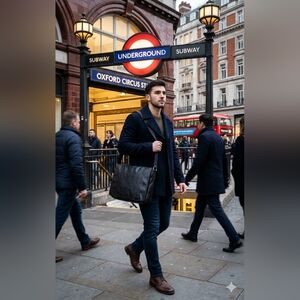 Fossil London Messenger Bag Black Leather Courier